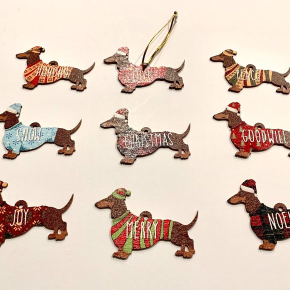 Holiday Set Of Nine Wooden Dachshund Christmas Ornaments Poshmark